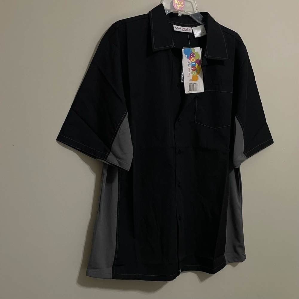 Chef Works ~ Button Down Shirt - Black and Gray~ Size Large~ Uniform NWT‎